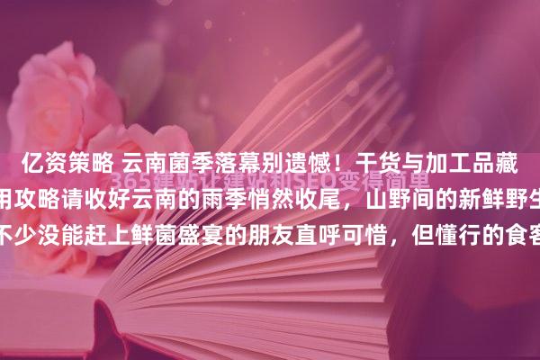 亿资策略 云南菌季落幕别遗憾！干货与加工品藏着全年鲜，这份选购食用攻略请收好云南的雨季悄然收尾，山野间的新鲜野生菌也渐渐淡出视线。不少没能赶上鲜菌盛宴的朋友直呼可惜，但懂行的食客都知道，菌季的落幕，恰恰是干货与加工品登场的好时候。经过晾晒、油封等工艺处理的野生菌，不仅锁住了山林的醇厚鲜味，更方便...